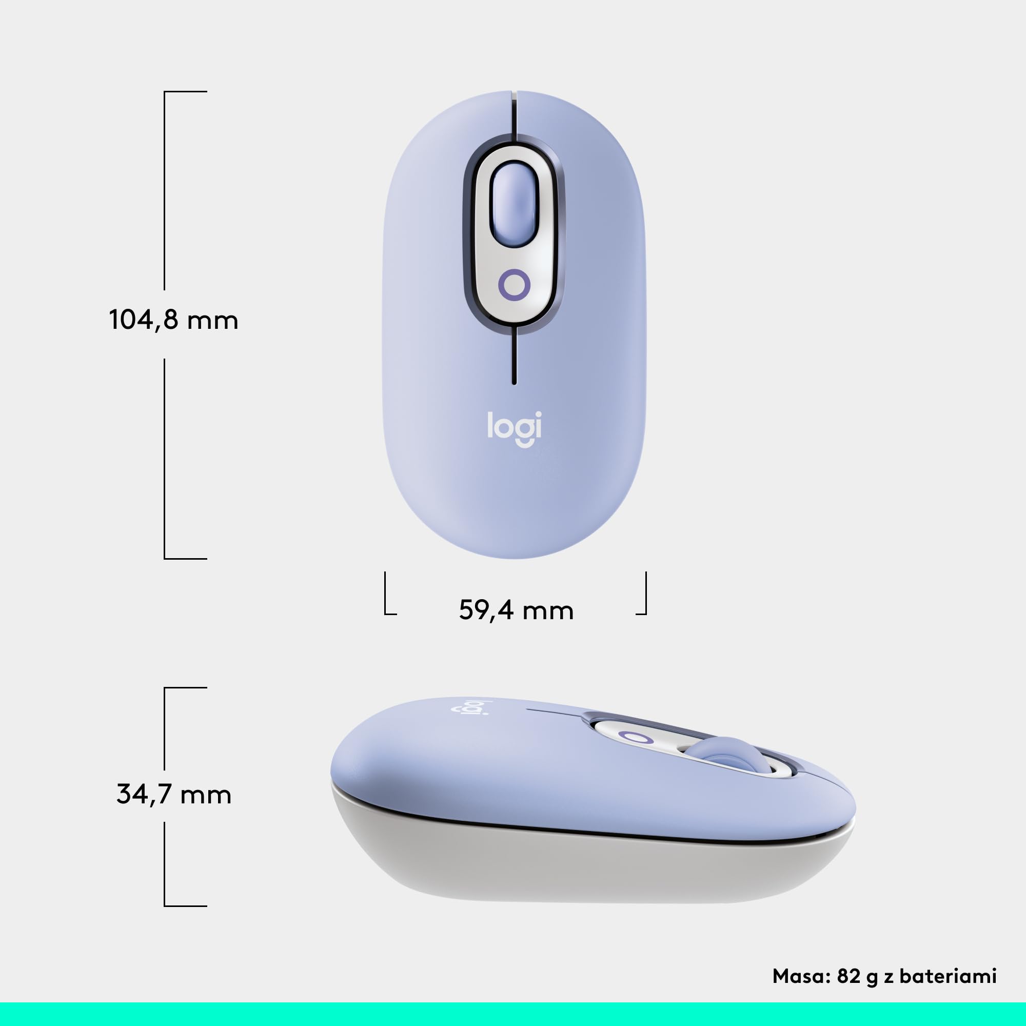 Logitech POP Mouse, przenośna bezprzewodowa mysz Bluetooth z programowalnymi przyciskami, cichymi kliknięciami, z łatwym przełączaniem Easy-Switch, laptopem, tabletem, komputerem PC — Liliowy