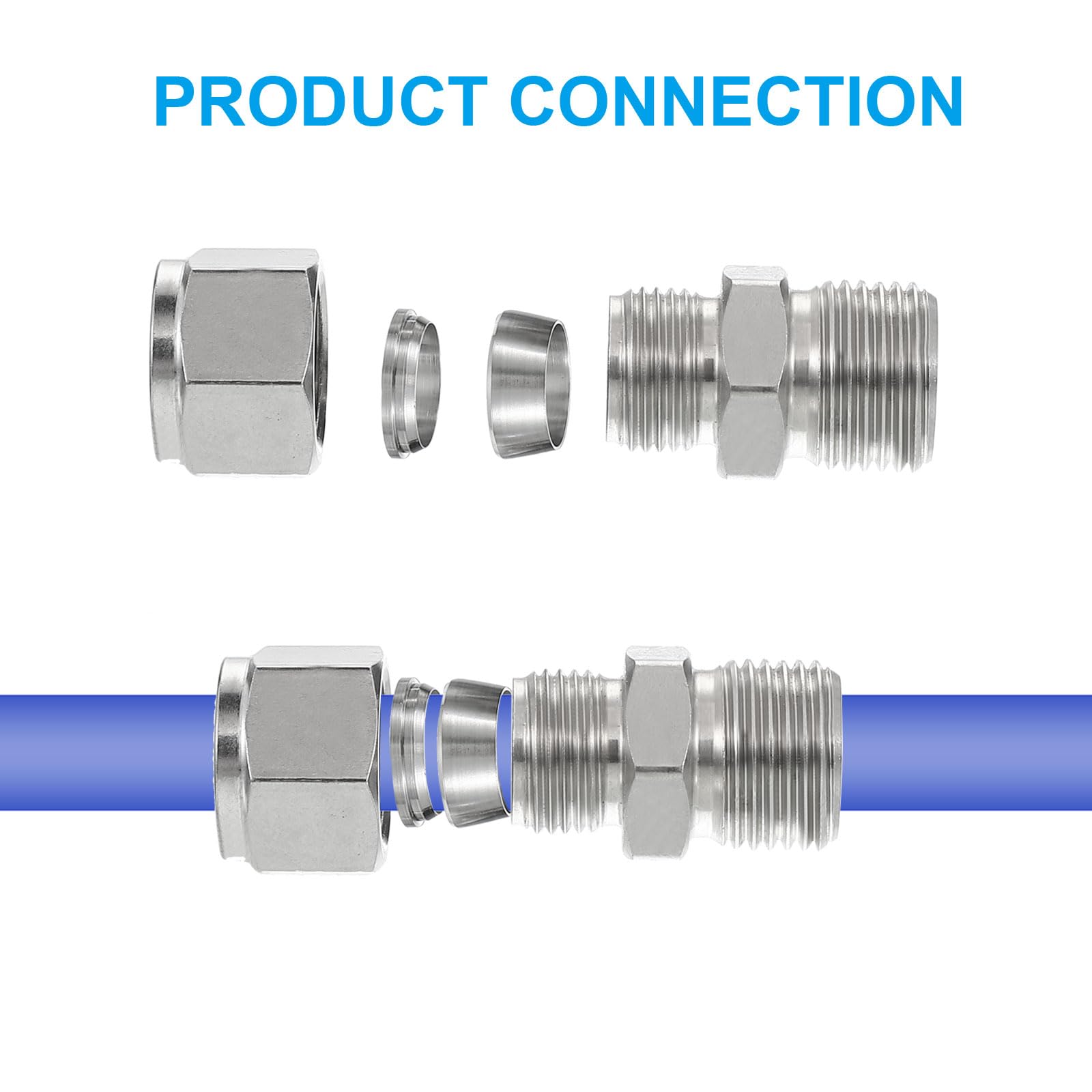 Raccord De Tube à Compression En Acier Inoxydable 304 - Double Bague, 1/2G Mâle Pour Tube Ø1/4 Pouce