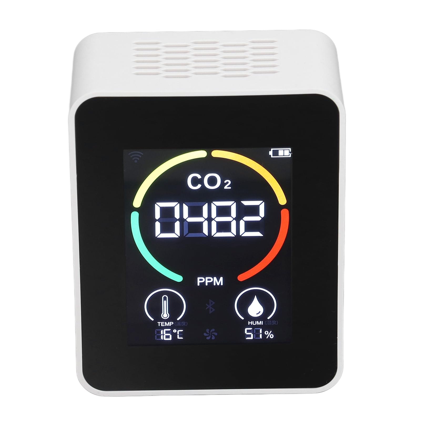 Greensen Détecteur de CO2, Moniteur de Qualité de L'Air Testeur de Qualité de L'Air Intérieur Compteur de CO2 avec Affichage en Temps Réel Lumière Clignotante Détection par (White)