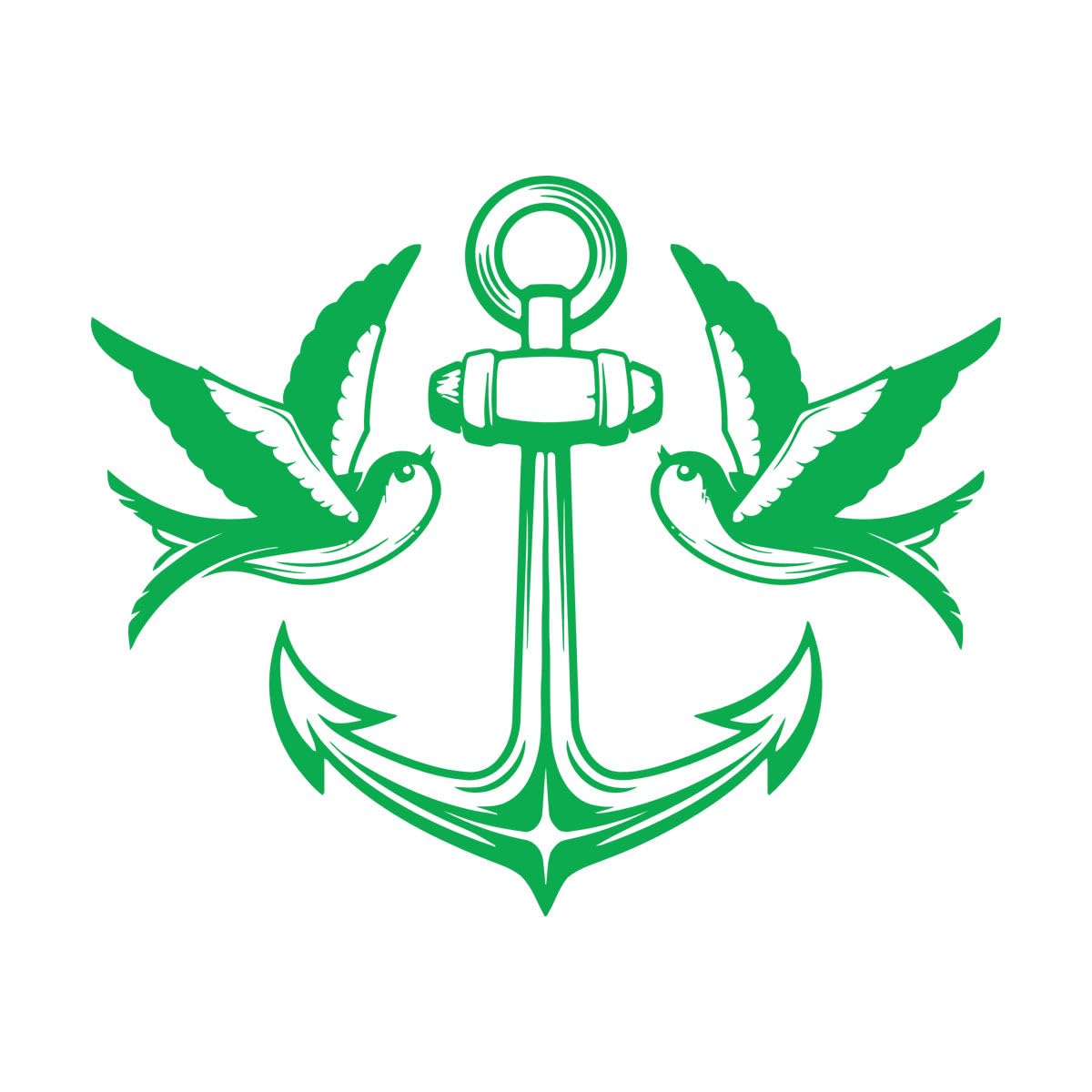 Wall Decals Paster Paper Birds Swallow Anchor Sea Nautical Marine Style 81x100.8cm Equipped with Transfer Film kit Extra Large Green