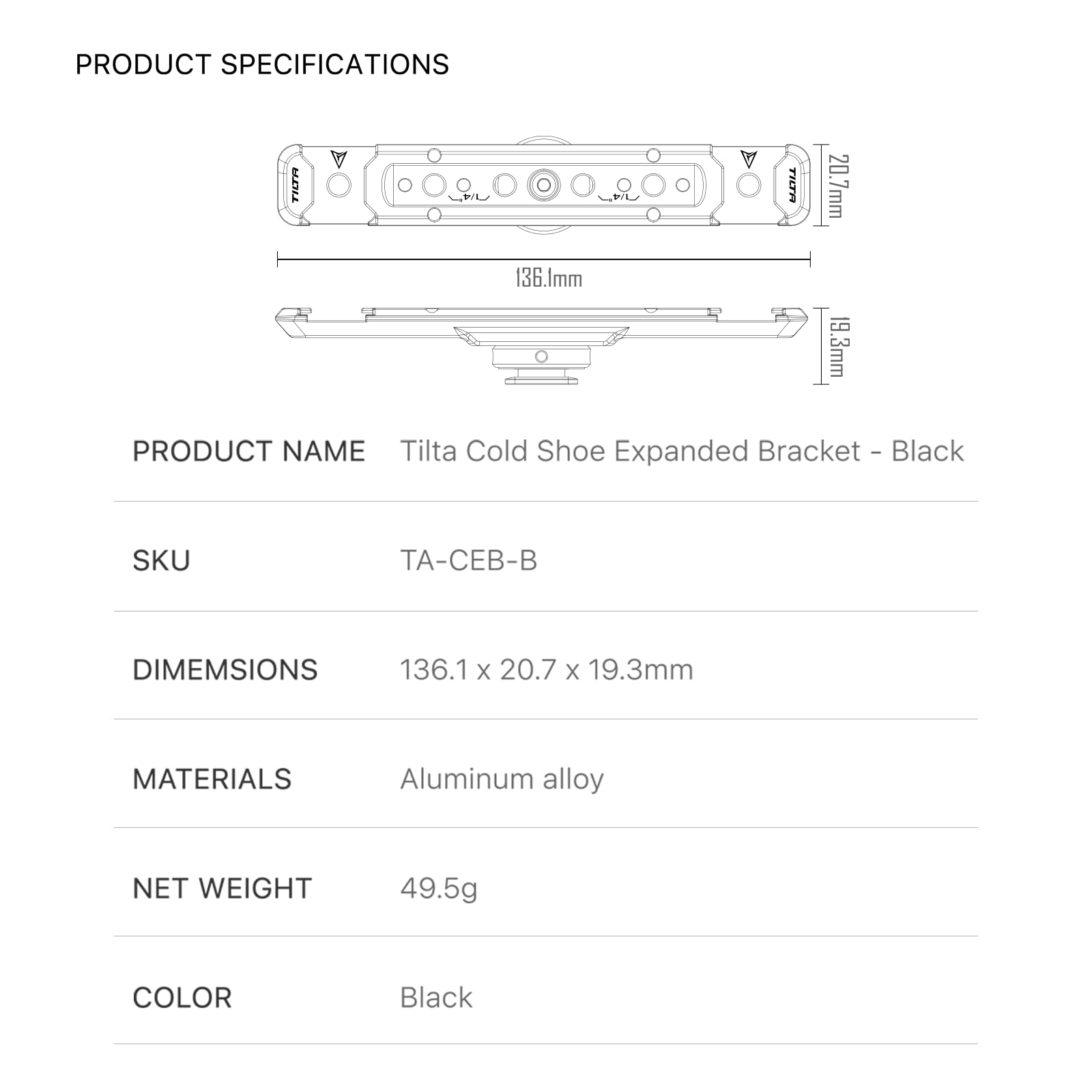 TILTA Cold Shoe Expanded Bracket Compatible with Many Camera Cages TA-CEB-B, Black - Image 2