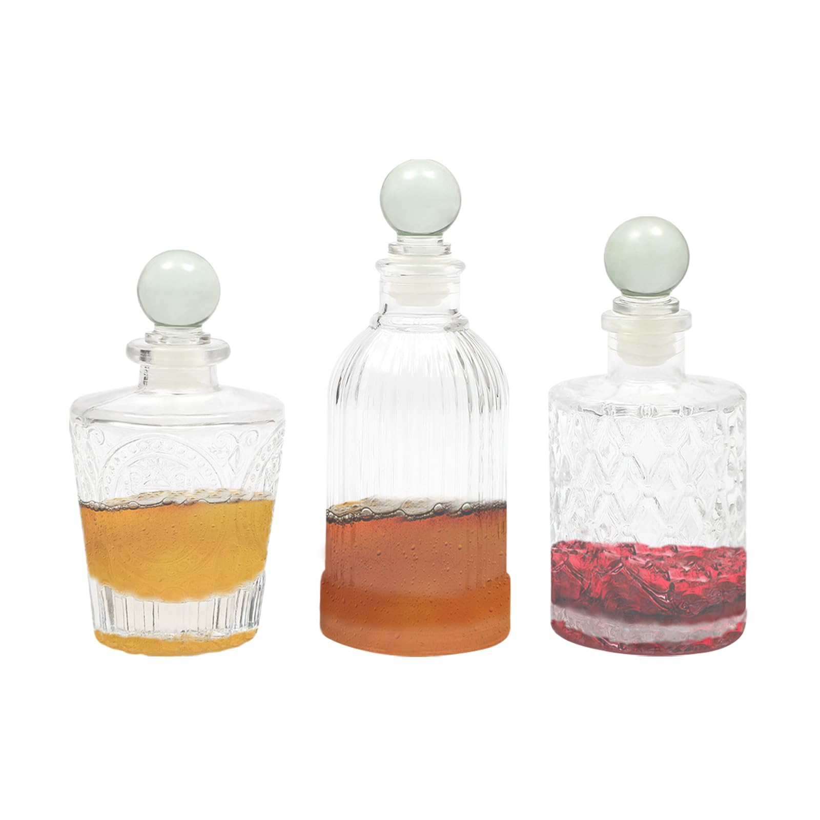 Bitters Bottle Set of 3, Vintage Glass Dasher Bitter Bottles, Cocktail Whiskey Mixing Drinks Dispenser with Top Covers, Soda-lime Glass Dash Bottle Set with Funnels and Stoppers, 130mm 150mm 200mm