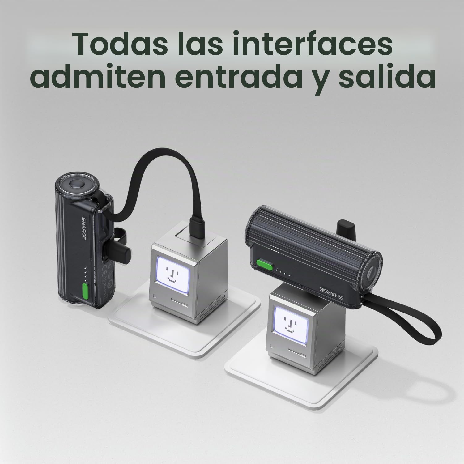 SHARGE Flow Mini 2 Power Bank 22.5w Max, Kleine Powerbank für Unterwegs, Schnelllade-Akkupack mit Lightning- und USB-C-Anschluss, Tragbares Ladegerät mit Integriertem Kabel für iPhone 16/15/14, Galaxy