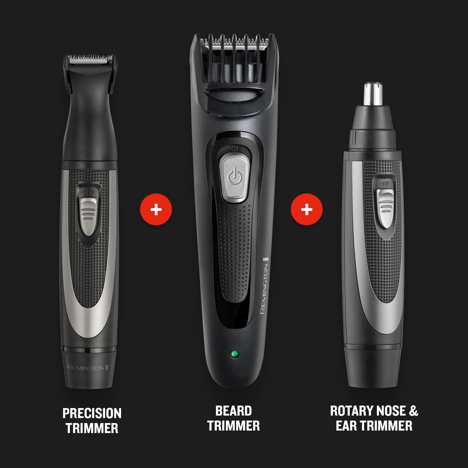 Remington Zestaw trymera do brody Works z zaawansowanymi ceramicznymi ostrzami (zestaw 6-częściowy: trymer do brody i precyzyjny trymer z grzebieniem, trymer do nosa i uszu, czas pracy 45 minut,