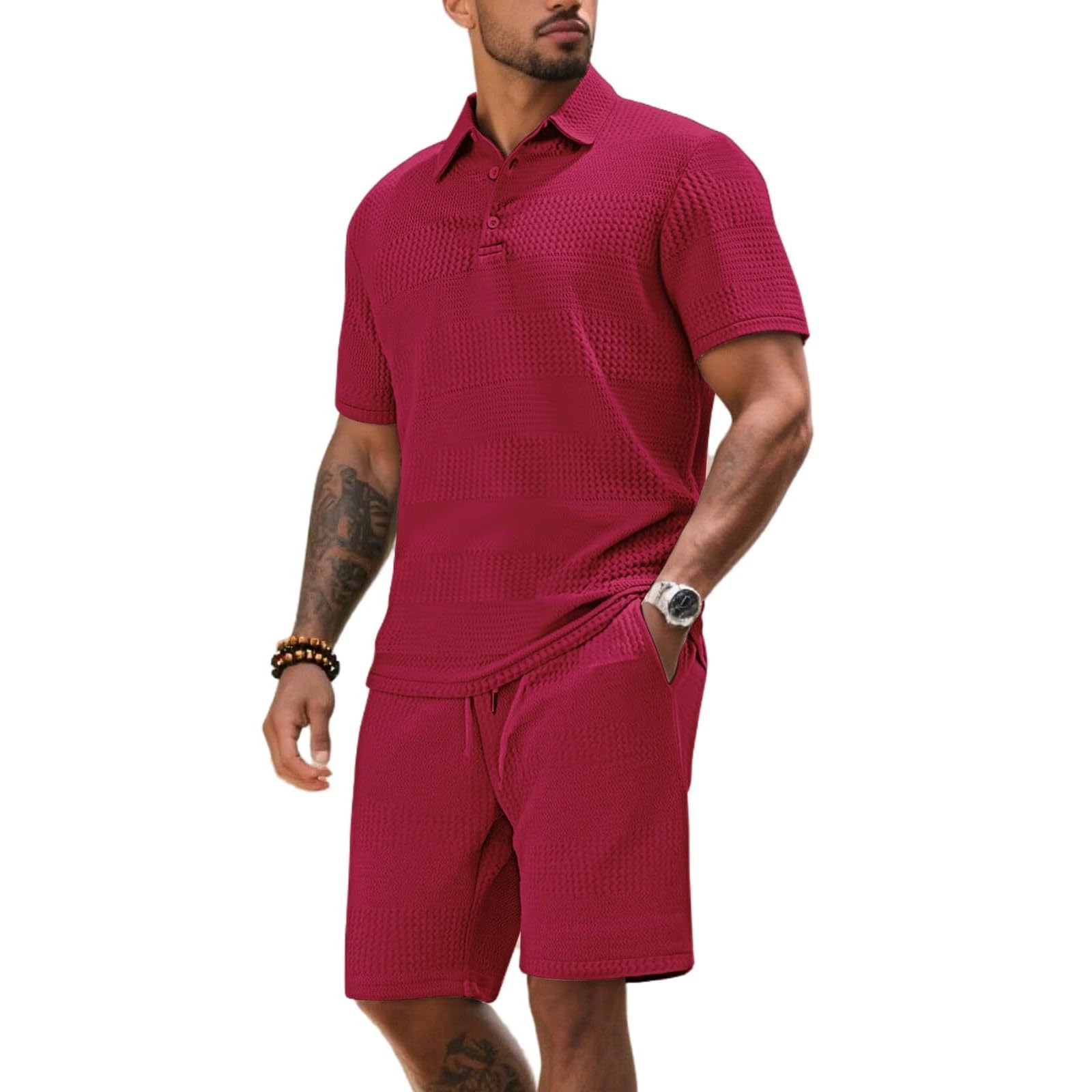 Elegantes trajes de verano para hombre, traje de verano con polo y pantalones cortos, traje casual con impresión, traje de salón transpirable, cómodo, traje de trabajo clásico para hombres