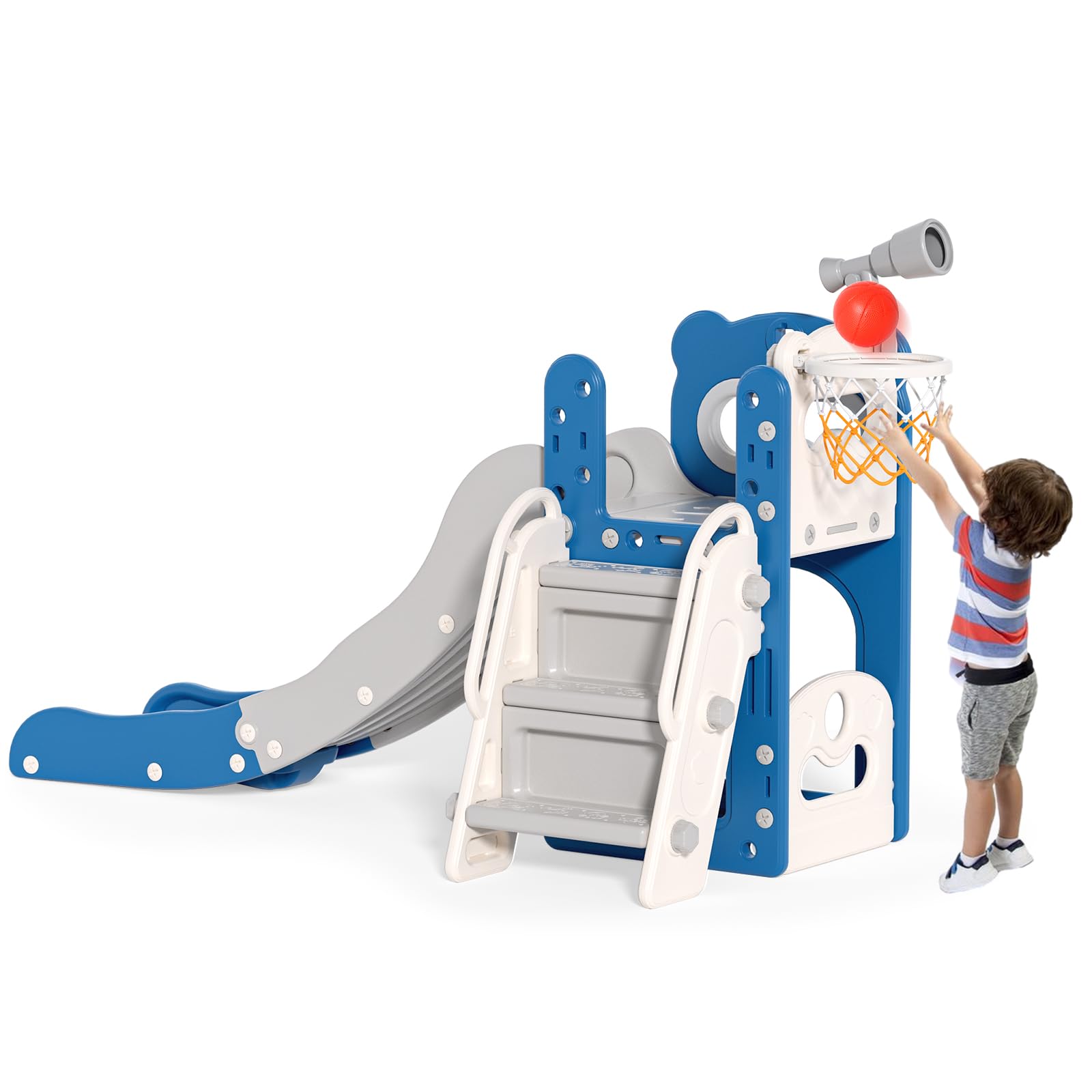 Zkiprm 5-in-1 Kinderrutsche Mit Basketballkorb & Fußballtor | 200 Cm Extra Lange Rutsche Für Garten & Haus