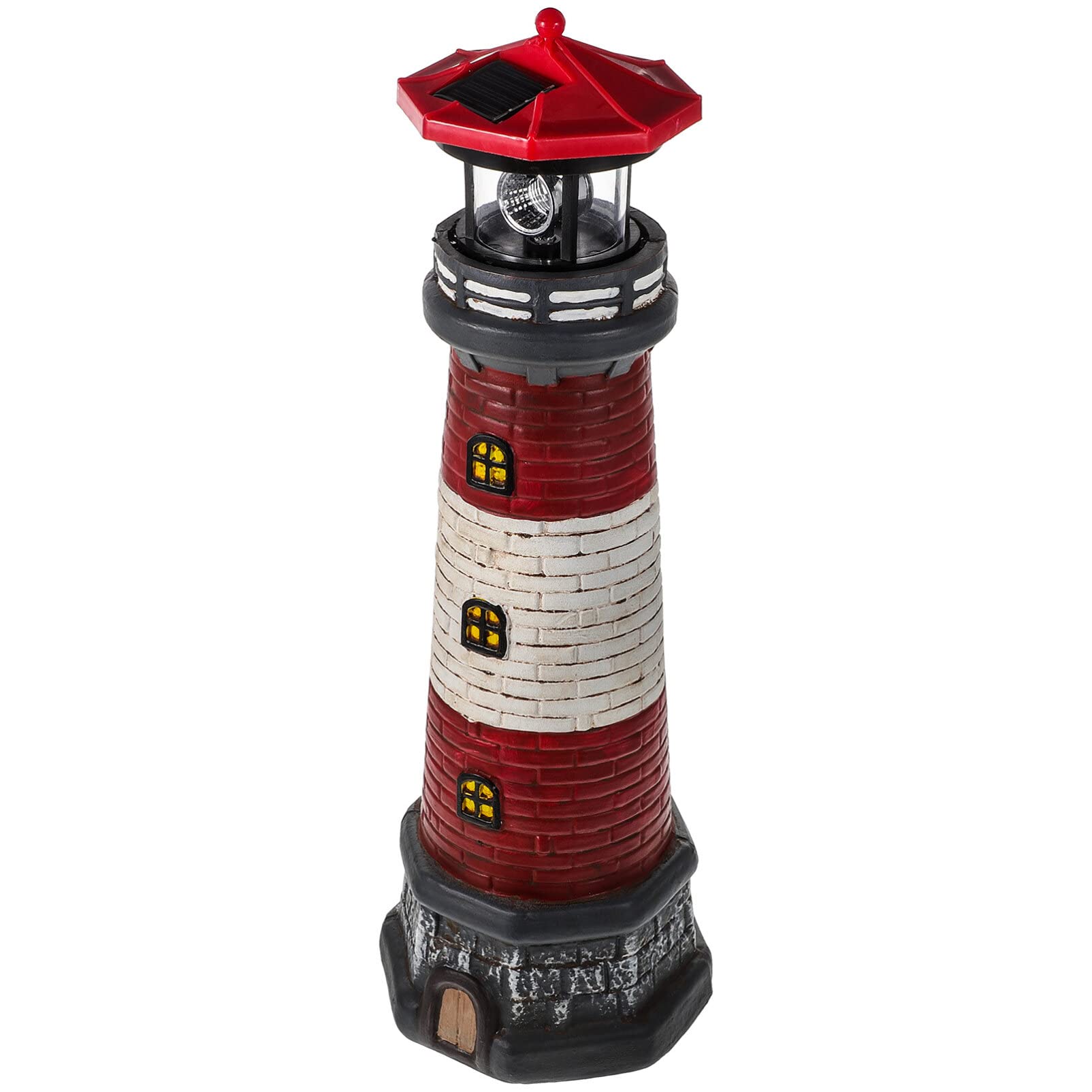 Housoutil Solar Lighthouse Nautical Lighthouse with Led Lights Mediterranean Night Light for Outdoor Garden Yard Home Decor Red