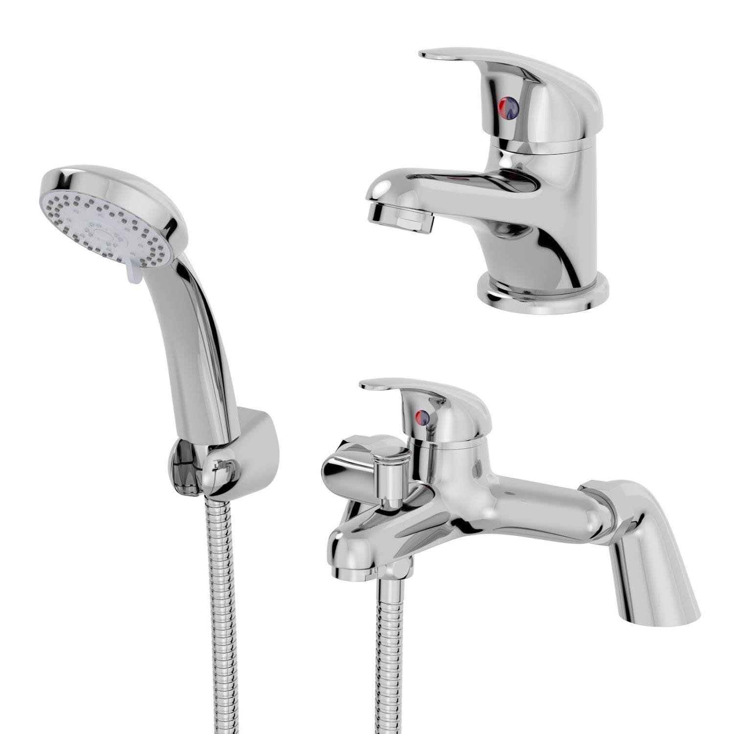Architeckt Modern Bathroom Curved Basin Sink Mono Mixer Tap and Bath Shower Mixer Tap Set with Shower Handset and Hose Attachment Chrome