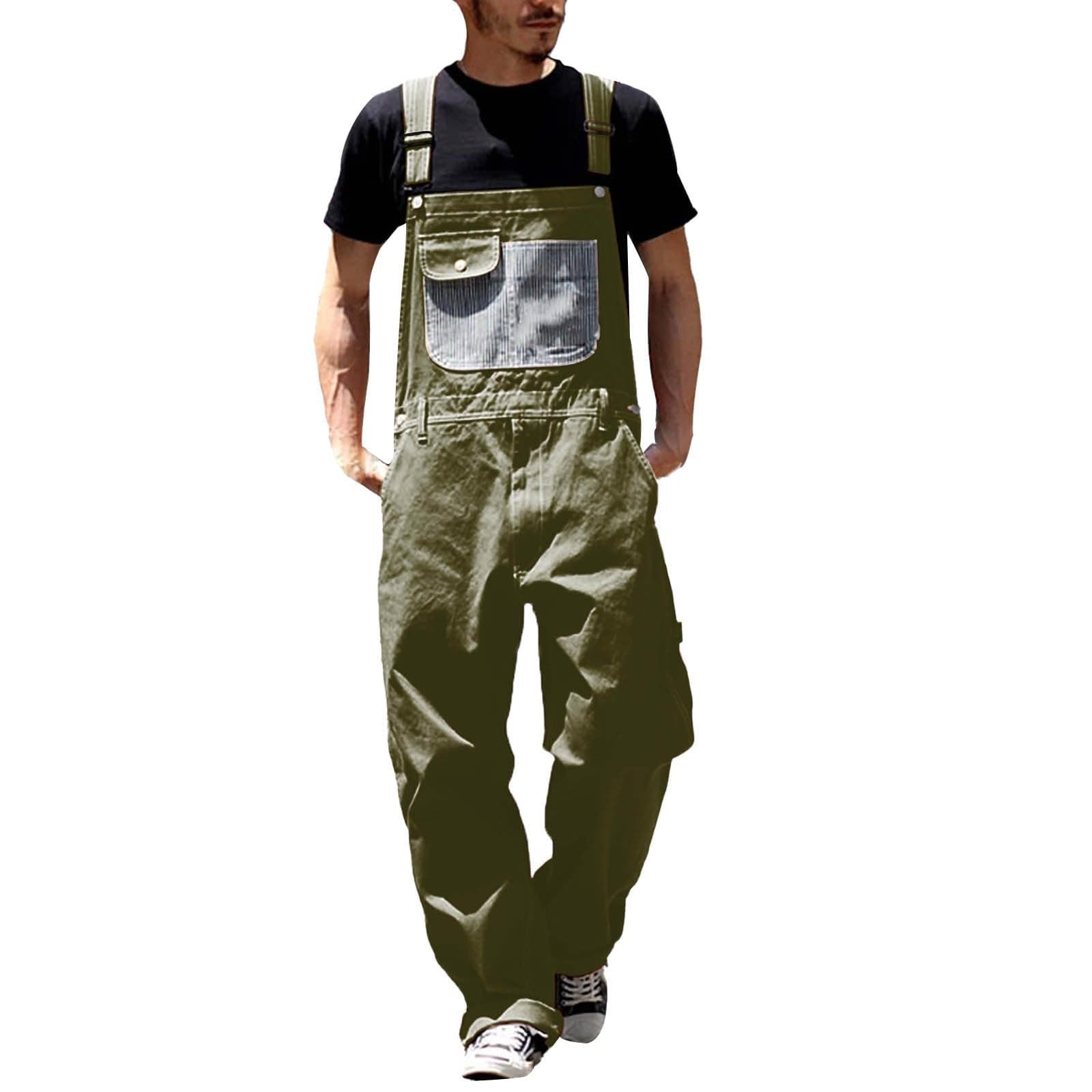 BUKKNYE Men's Work Bib Overalls Loose Fit Workwear Dungarees Sloppy Coveralls Plus Size Lightweight Ripstop Jumpsuit with Adjustable Straps and Big Pockets Green