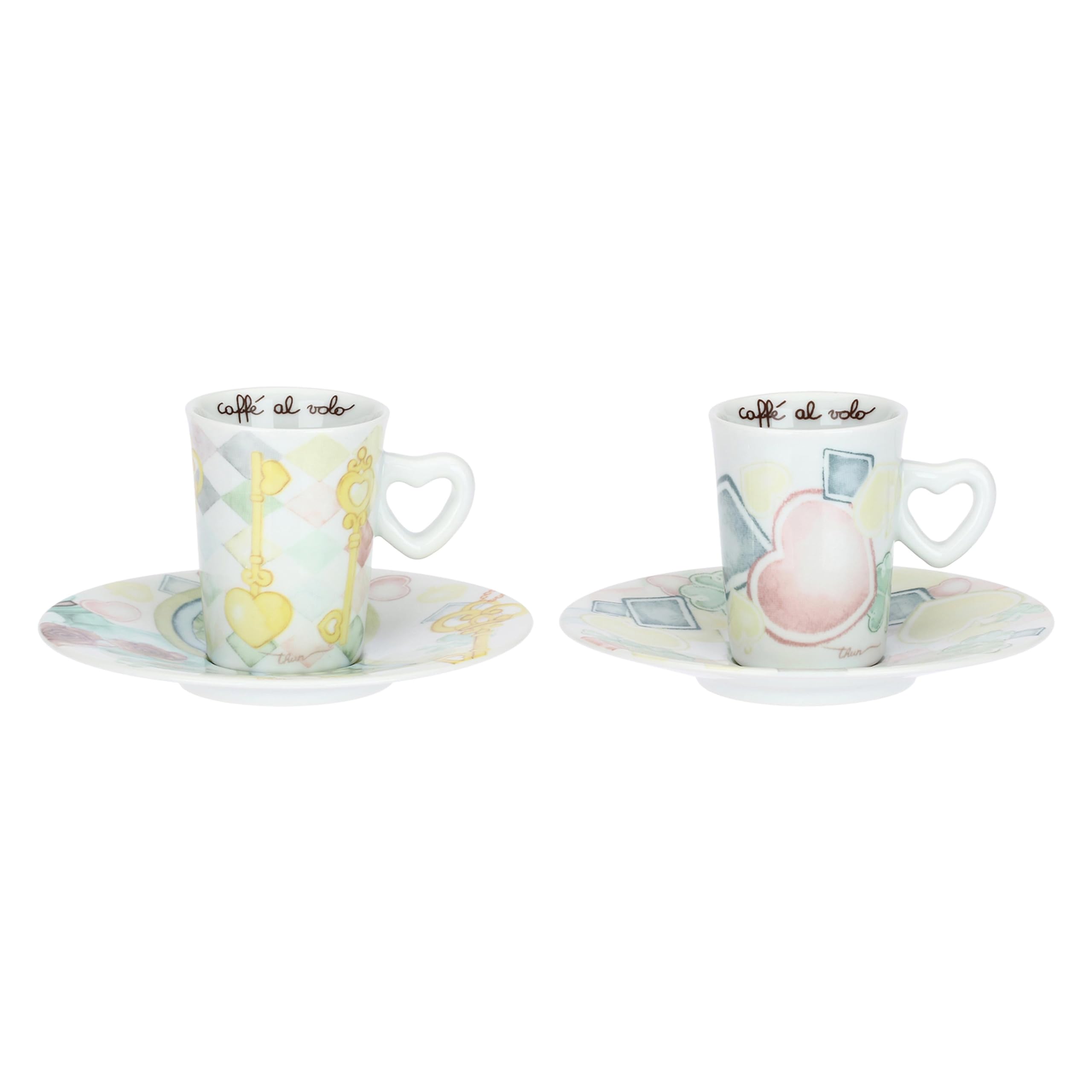 THUN Set 2 Tazzine Espresso Incanto di Primavera, Porcellana, con Piattini, 7,5x6 cm
