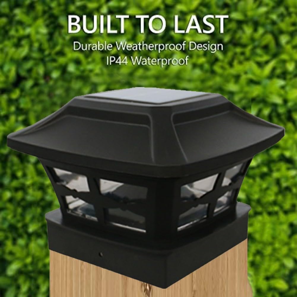 Solar-Pfostenkappen-Lichter, LED-Zaunlicht für 4 x 4, 5 x 5, 6 x 6 Holzpfosten, IP44 wasserdicht, Außenterrasse, Gartenbeleuchtung, 4 Stück (schwarze Blätter)