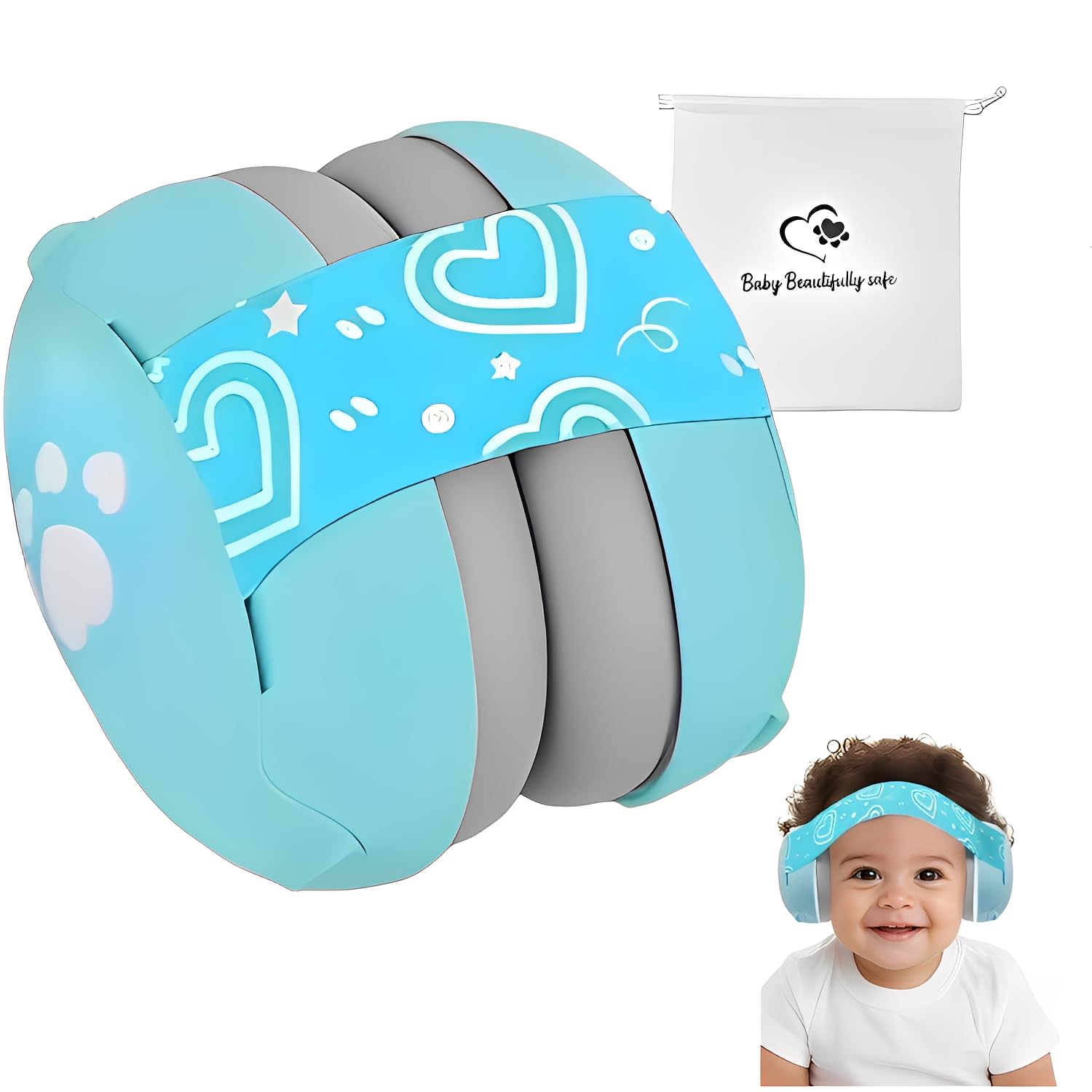 JITIFAZH Gehörschutz für Babys - Baby Kopfhörer Lärmschutz bis zu 25 dB, Verstellbares ANTI-SLIP-Kopfband bis 36 Monate, besonders weich und leicht für den empfindlichen Babykopf, Blau