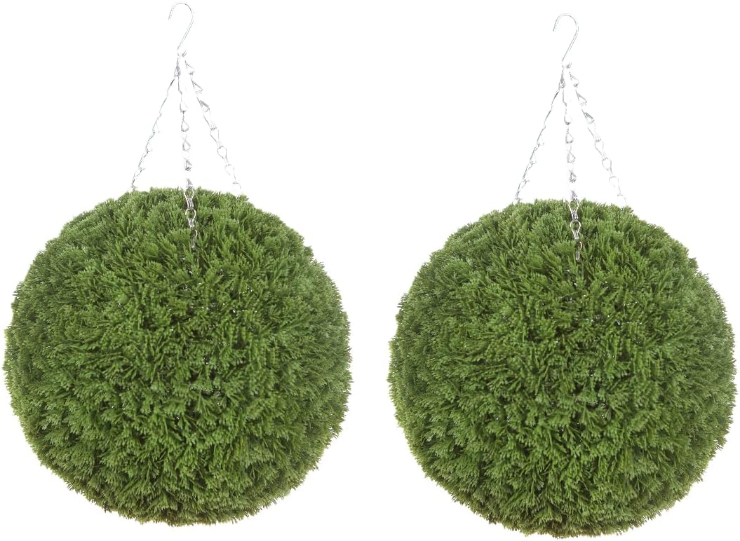 Best Artificial Pair of 36cm Conifer Topiary Hanging Grass Balls **UV