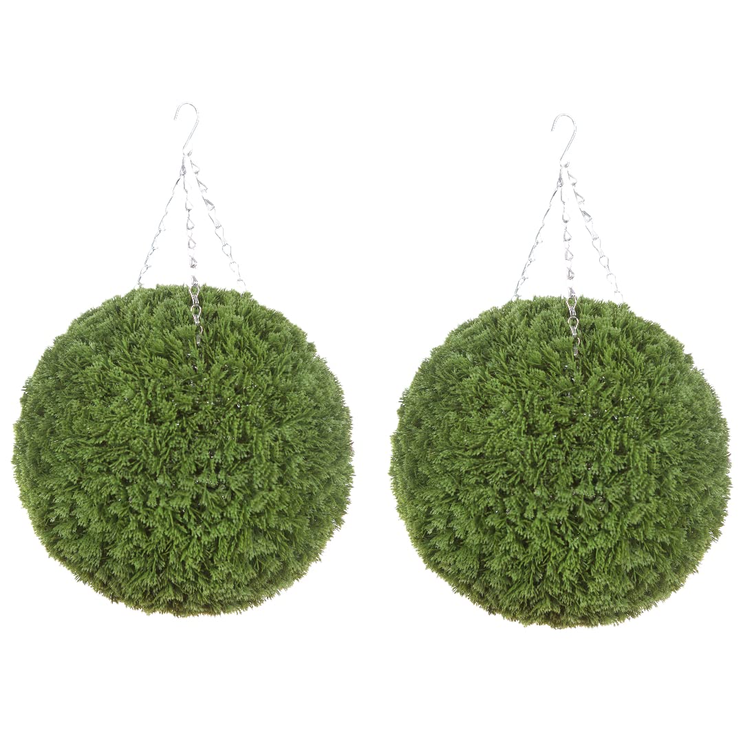Best Artificial Pair of 36cm Conifer Topiary Hanging Grass Balls **UV Fade Protected**