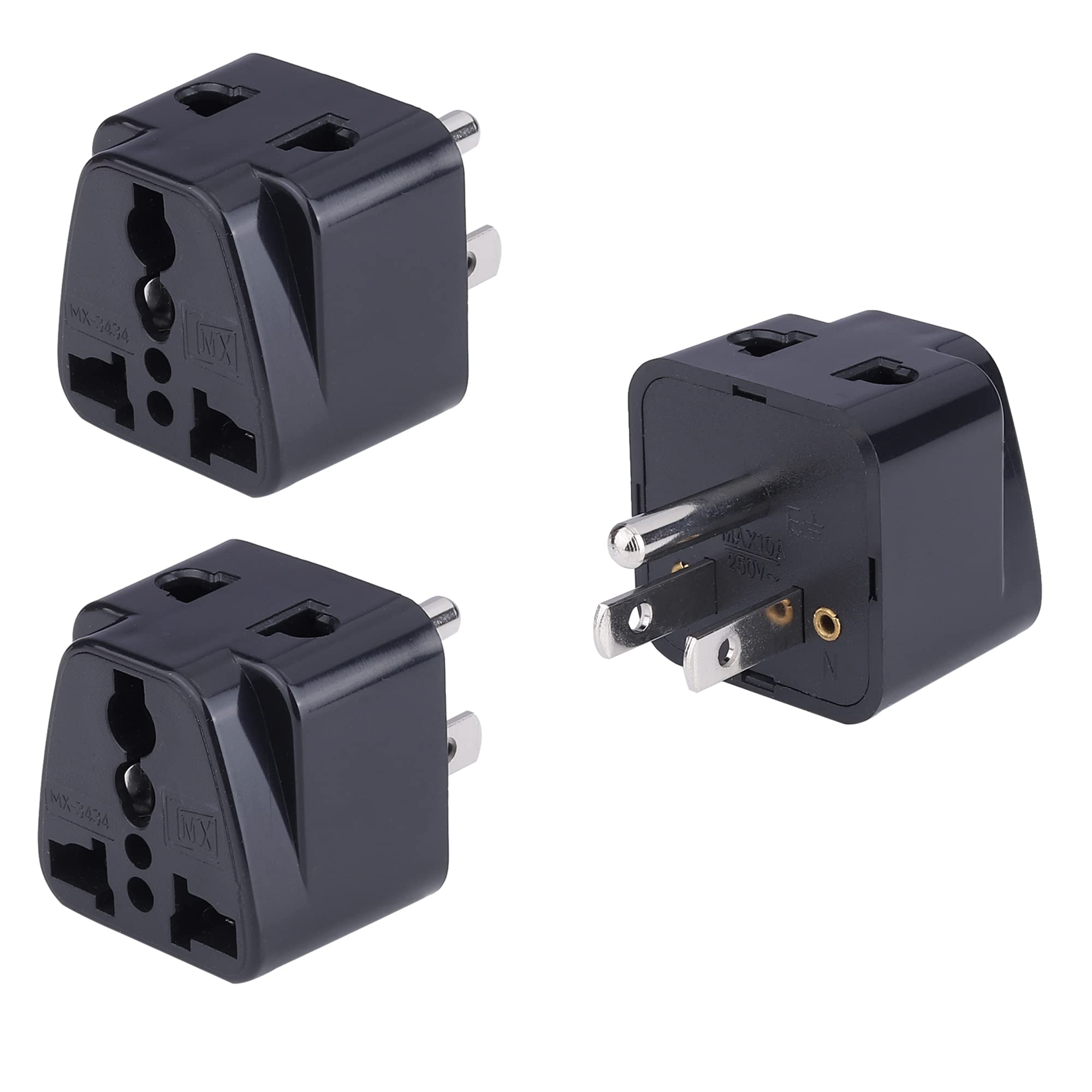 MX Universal Travel Adapter (Type B) India to USA, Canada, Japan & More 2 in 1 Conversion Plug for Home and Official use - Black, Pack of 3-image-38