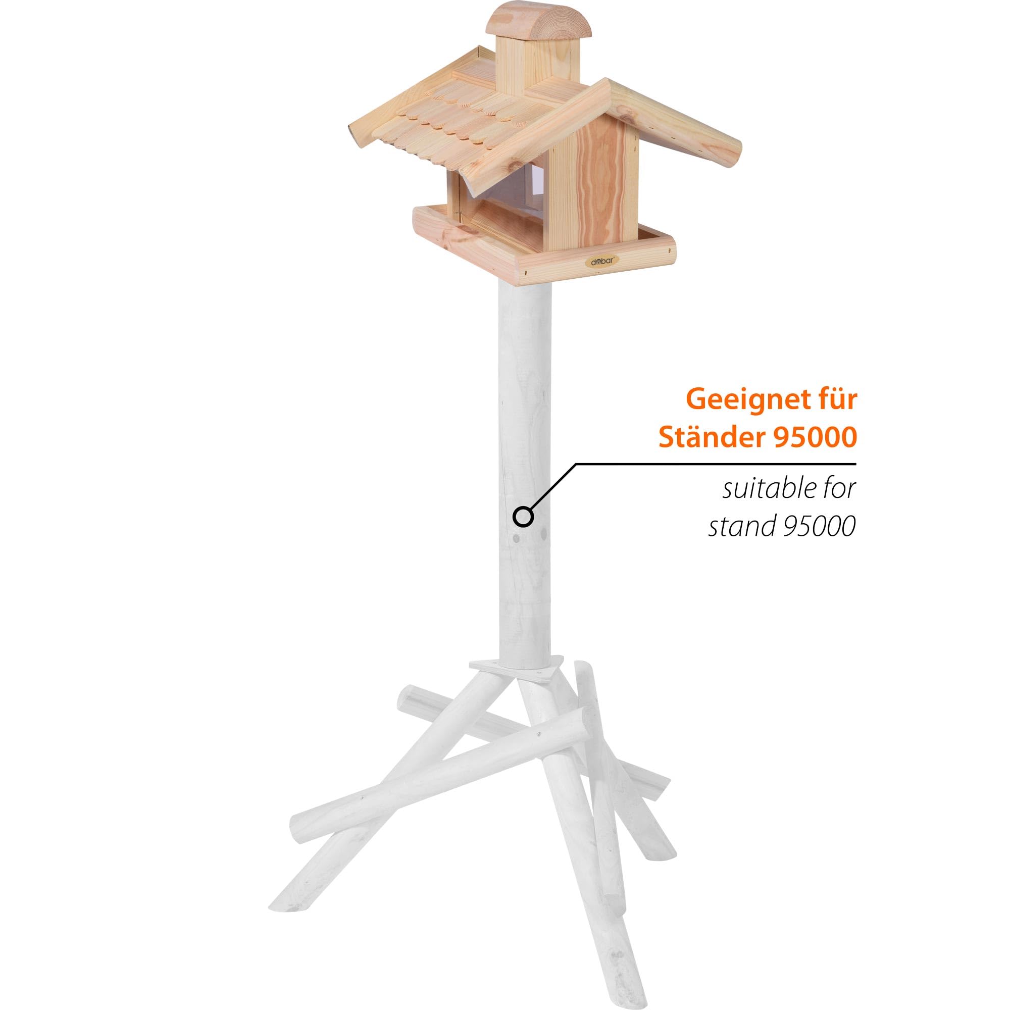 dobar® 21277e Großes Vogelfutterhaus mit Futtersilo - Vogelhaus aus Massivholz - Vogelvilla mit Holzschindeldach - Vogelfutterstation für Ständermontage - 38 x 38 x 30 cm - Natur