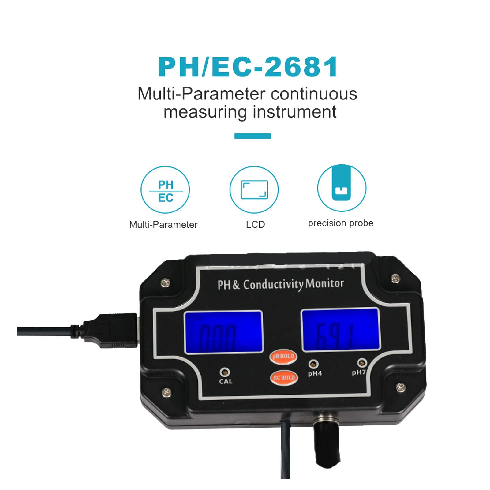 Alvinlite Tester di qualità dell'Acqua, Tester PH/EC 2 in 1 Misuratore di PH Portatile ATC Monitor idroponico DC6V per Acquario di acquari(EU230V)