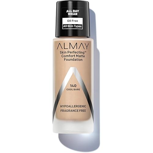 Almay Skin Perfecting Comfort Matte Foundation Liquid Makeup, Hypoallergenic, Cruelty- & Fragrance-Free, Dermatologist-Tested, 140 Cool Bare, 1 fl oz