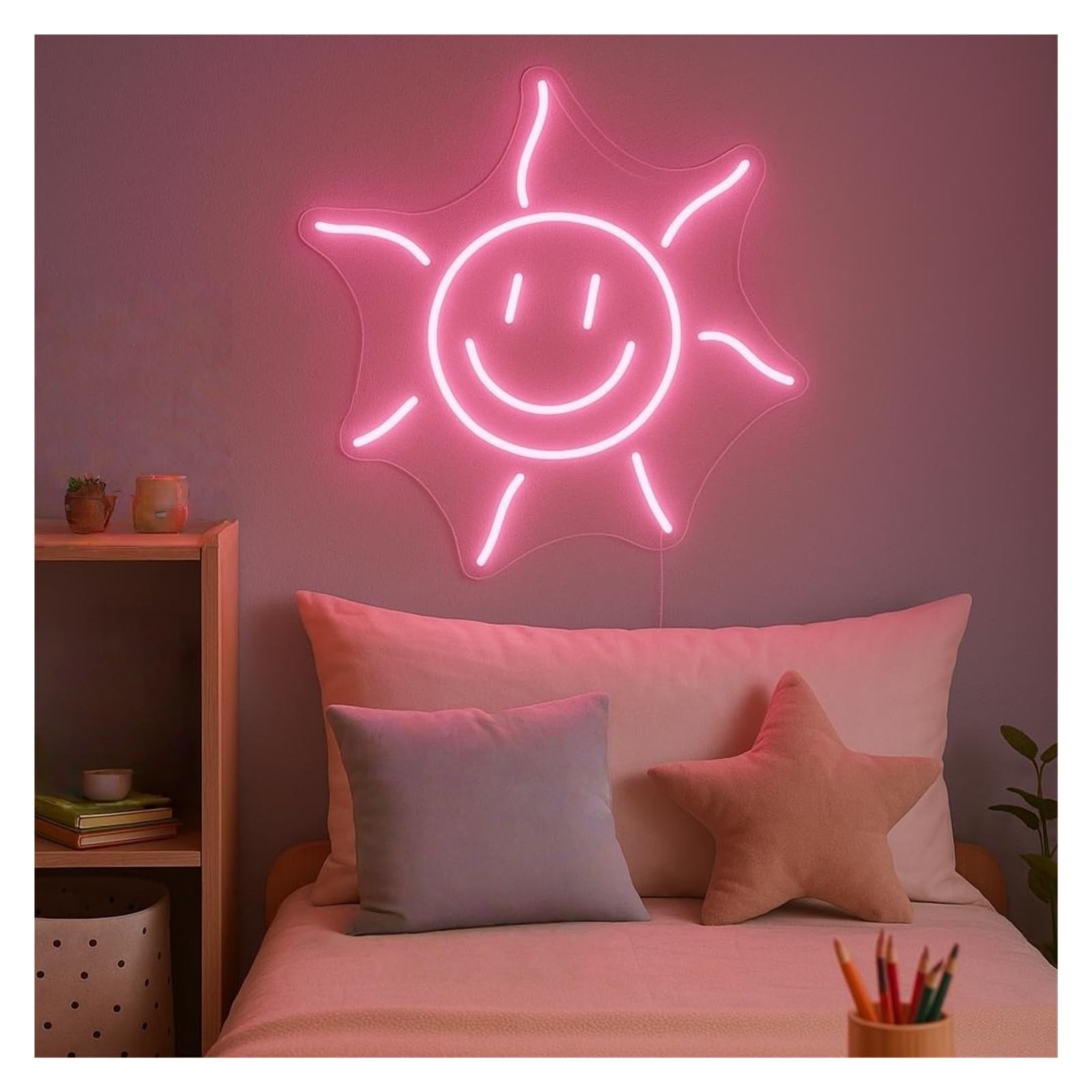 Shouxi D Sign Lamp Happy Sun Neon Sign, Suitable For Kids Room Wall Ecor With Immable 38Cm