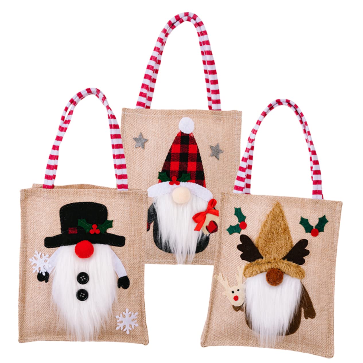 Healifty 3pcs Christmas Gnome Pattern Candy Storage Bags Reusable Festive Treat Pouches for Boys and Girls for Xmas Party Favors and Holiday Giving