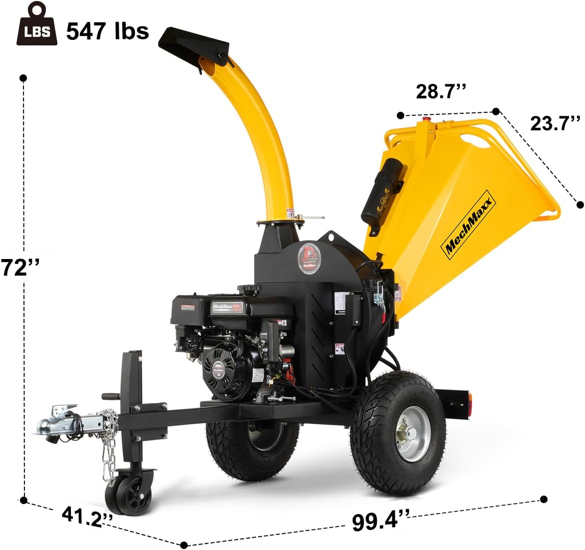 5'' Inch E-Start 420cc 15hp Gas Powered Wood Chipper Shredder Mulcher with Tail Light, Towbar, Emergency Stop Button, Stop Bar, Model P4205 (Yellow)