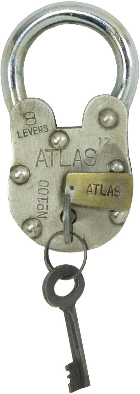 Large Iron Antique Style Replica Atlas Padlock with 2 Keys