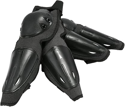 Motorcycle Adults Racing Motocross Knee Pads Protector Guards Windproof Buffering Anti Collision Black 2pcs Knee/2pcs Knee Shin Elbow Guard