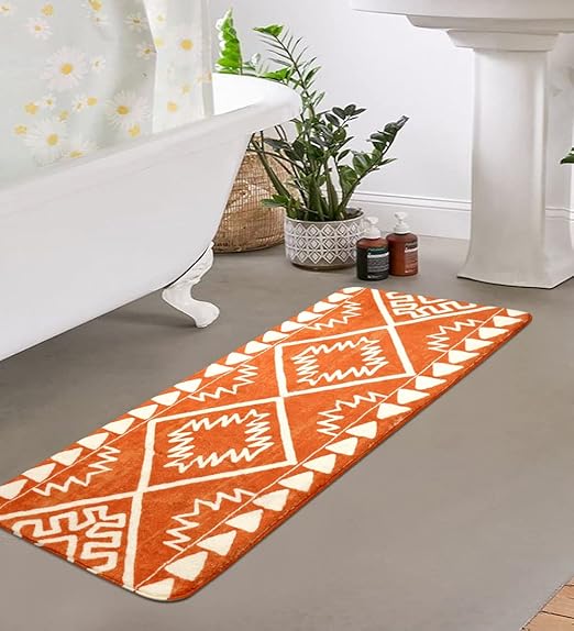 Uphome Boho Bathroom Runner Rug Orange Farmhouse Cute Long
