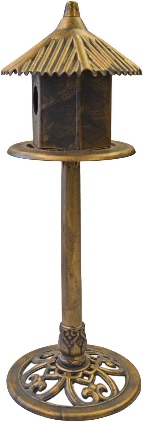 Westcharm Classic Heights Elegant Free-Standing Wild Bird House with Domed Roof and Pedestal Base - Antique Bronze Finish | Polyresin Bird House for Outside Outdoor Patio Garden Yard Decorative Décor