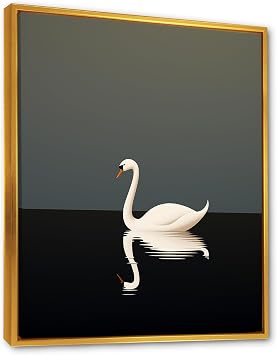 DesignQ Large Swans Animal Wall art, Solitary Swans In Monochrome, swans Gold Framed Wall art decor, Black Canvas wall art, 30x40 inches