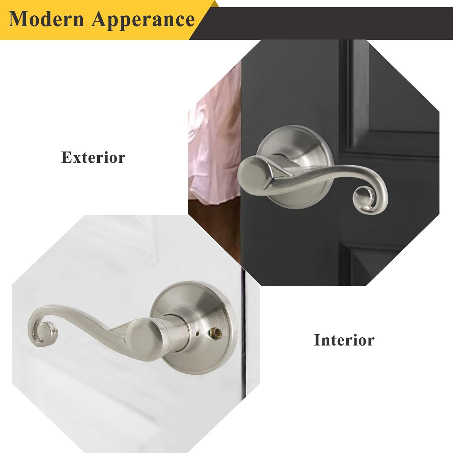 Probrico Wave Style Hall/Closet Door Levers, Satin Nickel Passage Door Levers, Non-Locking Interior Handles, Contractor Pack (5 Pack)
