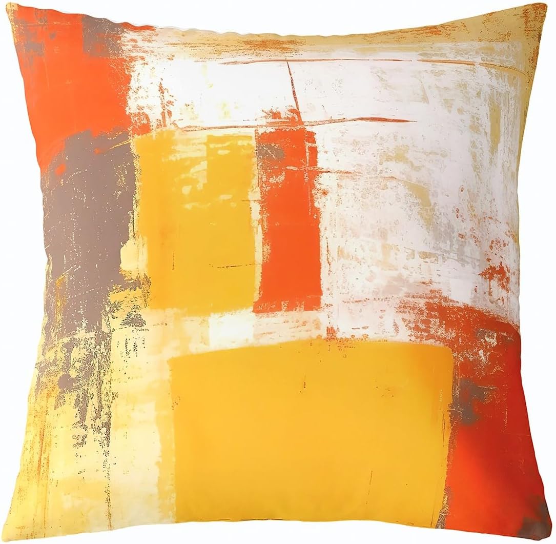 Orange Throw Pillow Covers, Set of 4, 20x20 Inches, Burnt Orange Grey Decorative Pillow Cover, Abstract Art Painting Pillow Cases, Modern Accent Cushion Cover for Sofa Couch Bed Chair Living Room