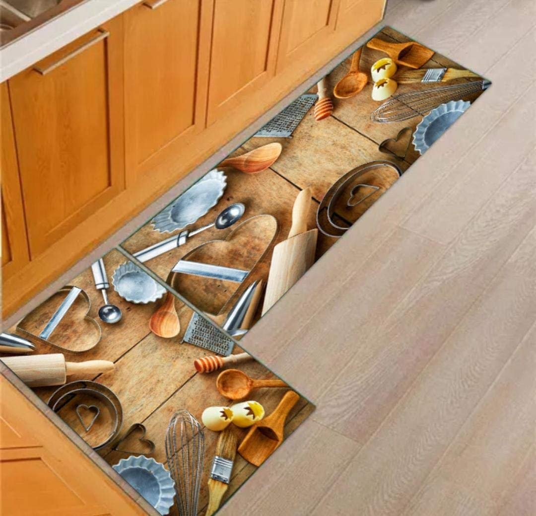 Pct Anti Slip Washable Printed Designer Rubber Mat for Kitchen Abstract Floor Mat & Runner with Anti Skid Backing Mat(18 x 55 inches & 17 x 26 Inches, Big Size) (Set of 2) (Design 4)