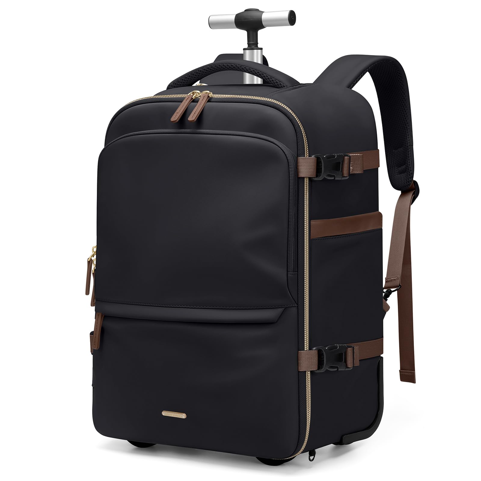 GOLF SUPAGS Rolling Backpack for Women 17 Inch Convertible Travel Laptop Backpack with Wheels, 32L Carry On Business Luggage Daypack Water-Resistant Rolling Bag for Work Short Trips (Black)