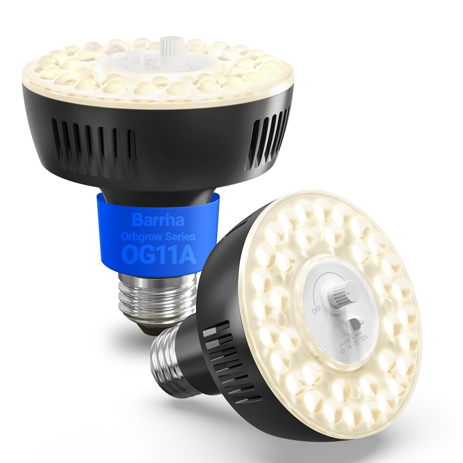 Barrina OG11A Grow Light Bulbs for Indoor Plant, 4000K 11W, 2 Packs, Black