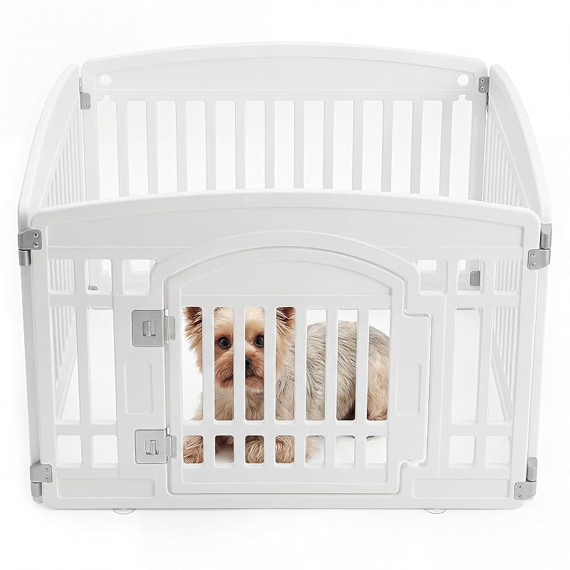 Cercadinho para Cães NEWBULIG de Plástico com 4 Painéis, Branco Puro, 59,94 cm de altura