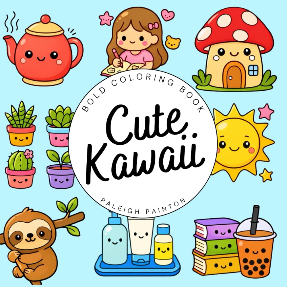 Cute Kawaii Coloring Book With Bold and Easy Designs