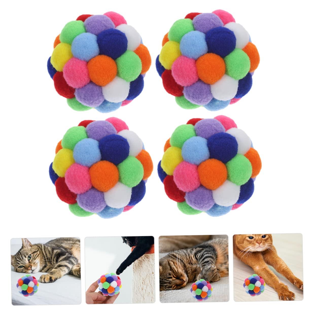 FOMIYES Lot de 4 Boules de Chat en Peluche avec Clochettes Colorées Jouets pour Chats D'intérieur Prévient Griffures Actif