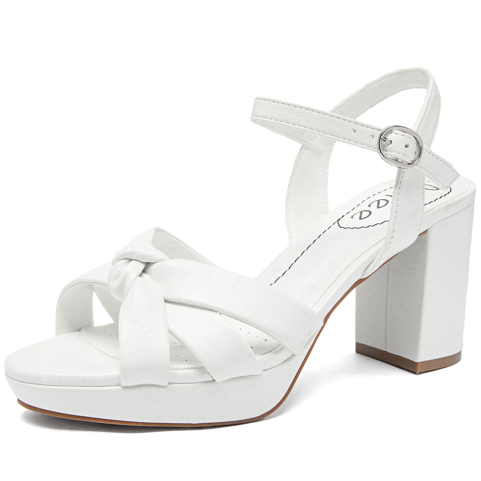 Ruiee Women's Platform Heels Chunky Heeled Sandals, Ankle Strappy Round Open Toe Dressy Shoes Wedding Party High Pump Heels for Women.