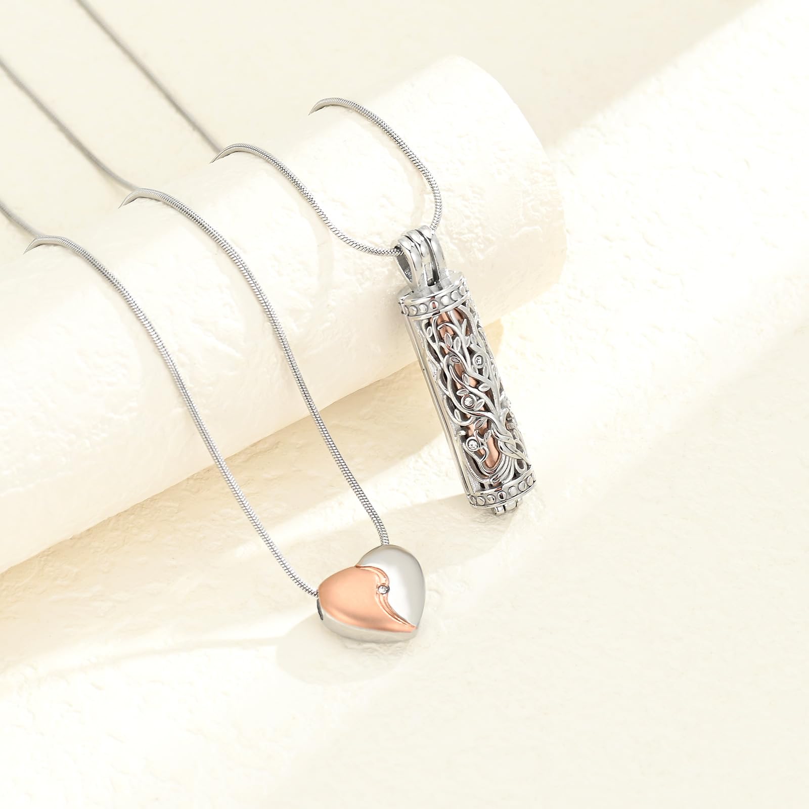 Collar de urna de árbol de la vida con forma de corazón para cenizas humanas, pelo o tierra, acero inoxidable, recuerdo y contenedor de cenizas