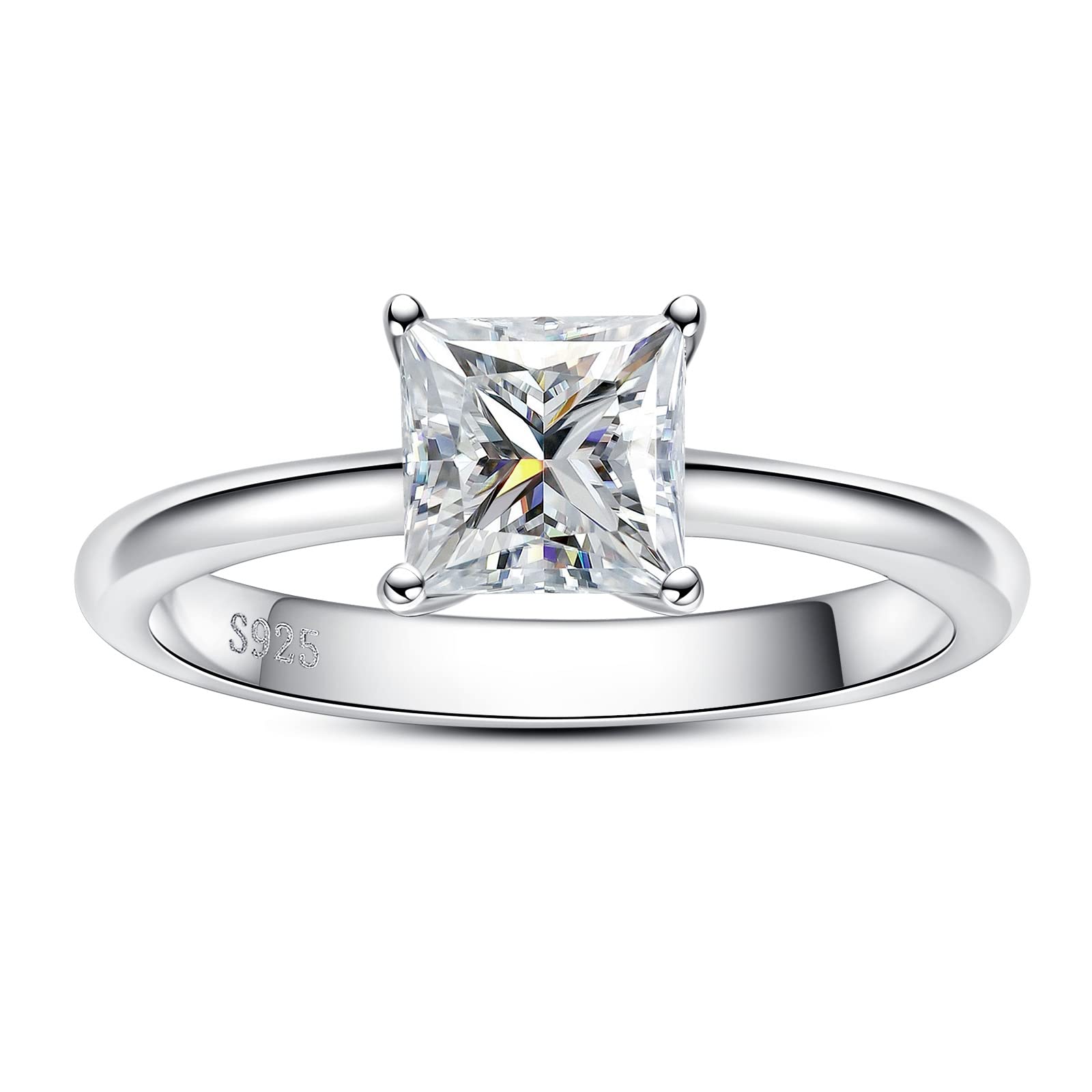 Anillos de compromiso de moissanita de corte princesa 1.2/2.524cttw Color D VVS1 Clarity Moissanite Diamond 925 Plata de ley Solitario Promesa Anillos de boda para mujeres con certificado,