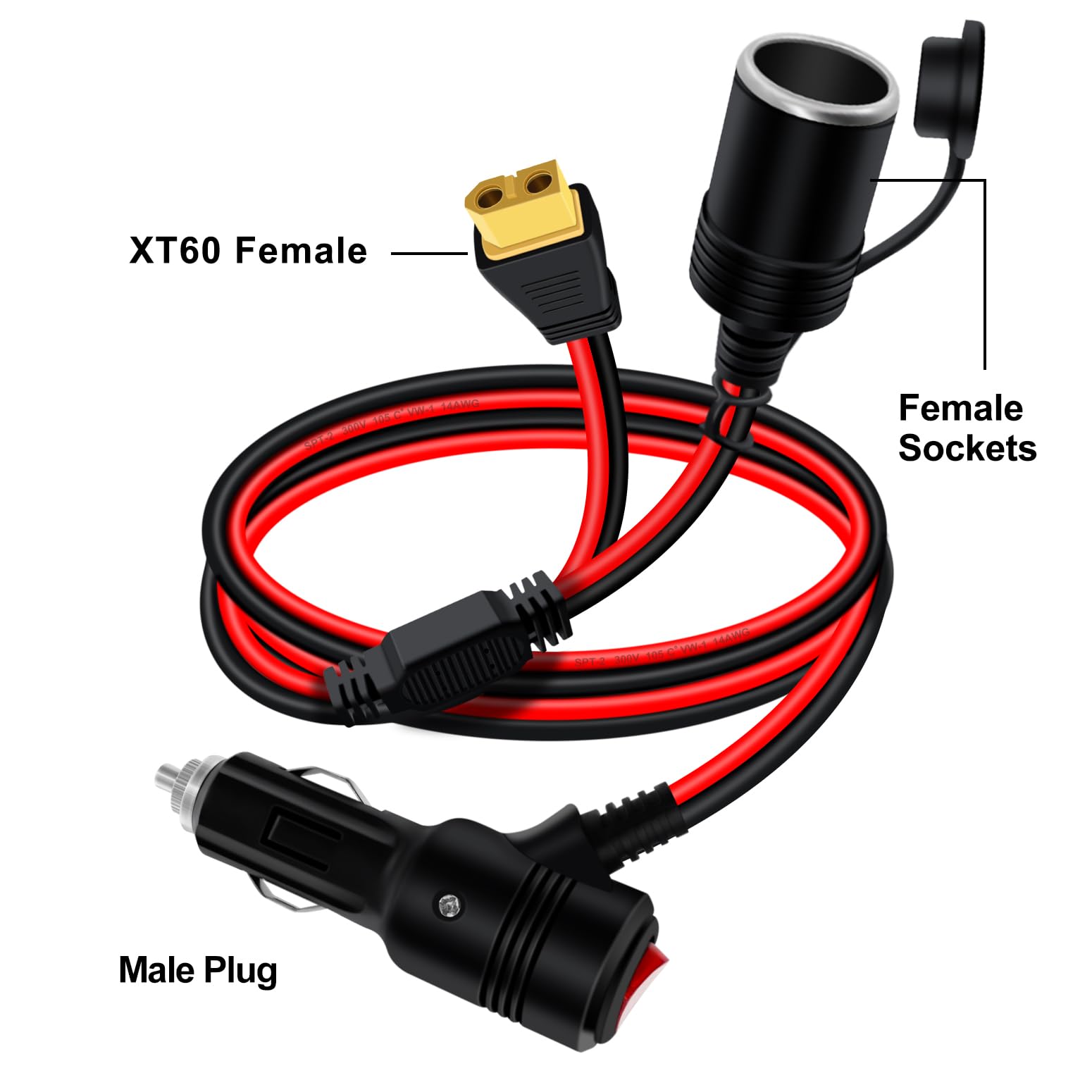 Kabel do Zapalniczki Samochodowej do XT60 12V Przedłużacz do Zapalniczki Samochodowej z Przełącznikiem 14AWG Kabel Zasilający do ładowarki Samochodowej, Samochodu, Paneli (2 m/6.5 stóp)