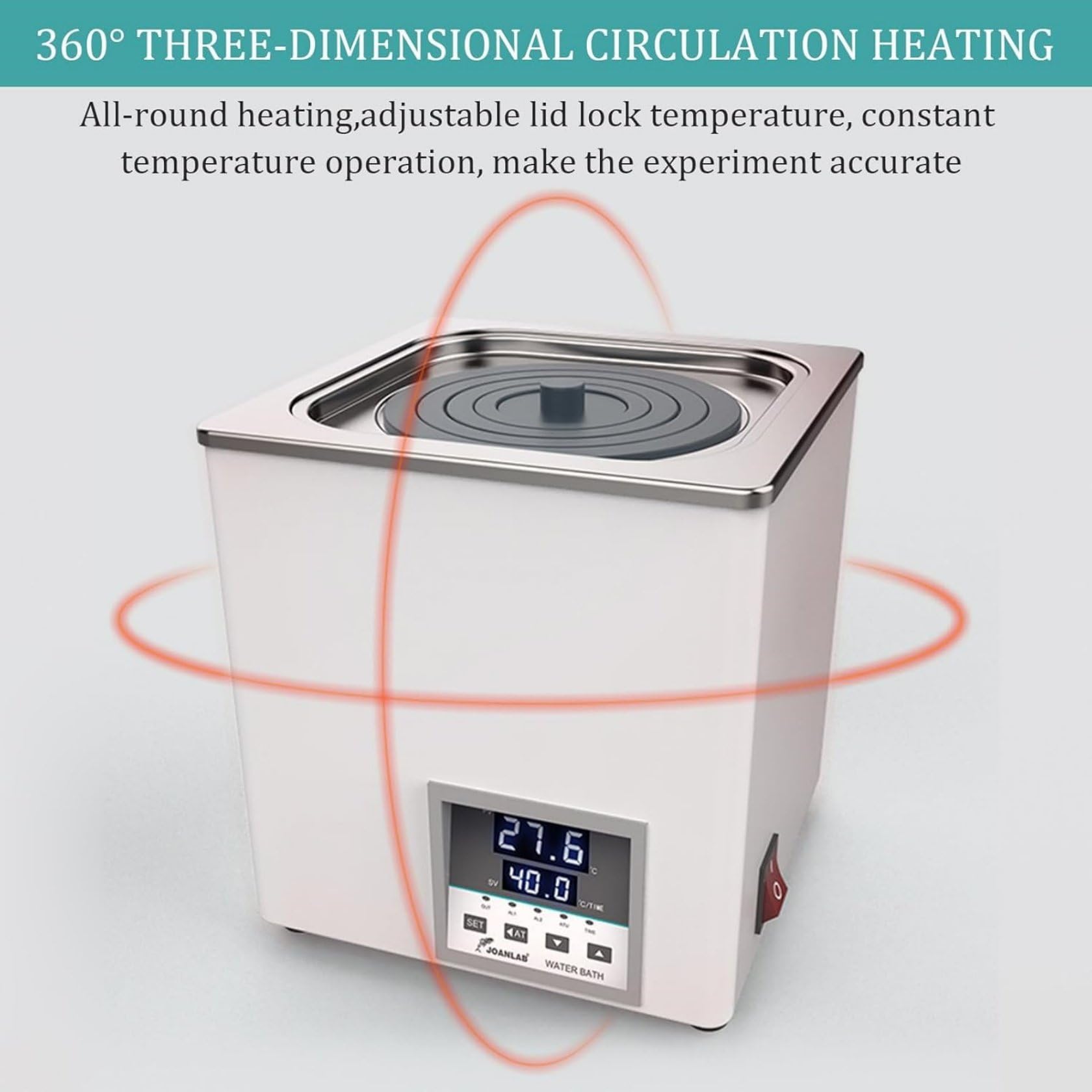 BañO De Agua Digital para Laboratorio, Calentador TermostáTico para BañO De Agua con ProteccióN contra Quemaduras En Seco, Calentamiento De 360°, Temporizador Y Control De Temperatura 2Holes