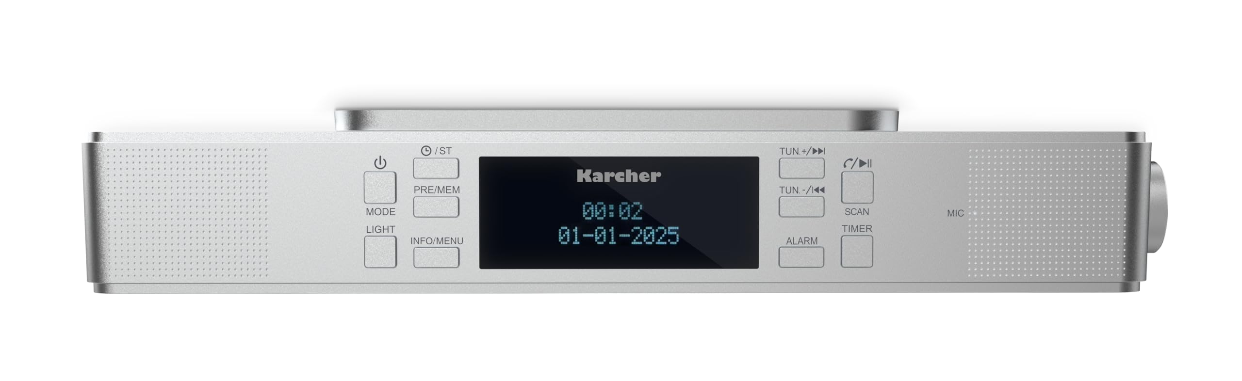 Karcher RA 2038D-S - Radio de Cocina con Radio FM/Dab+, empotrable con Bluetooth y lámpara, Radio Digital con Doble Alarma, Despertador y Temporizador de Cuenta Regresiva, Plata