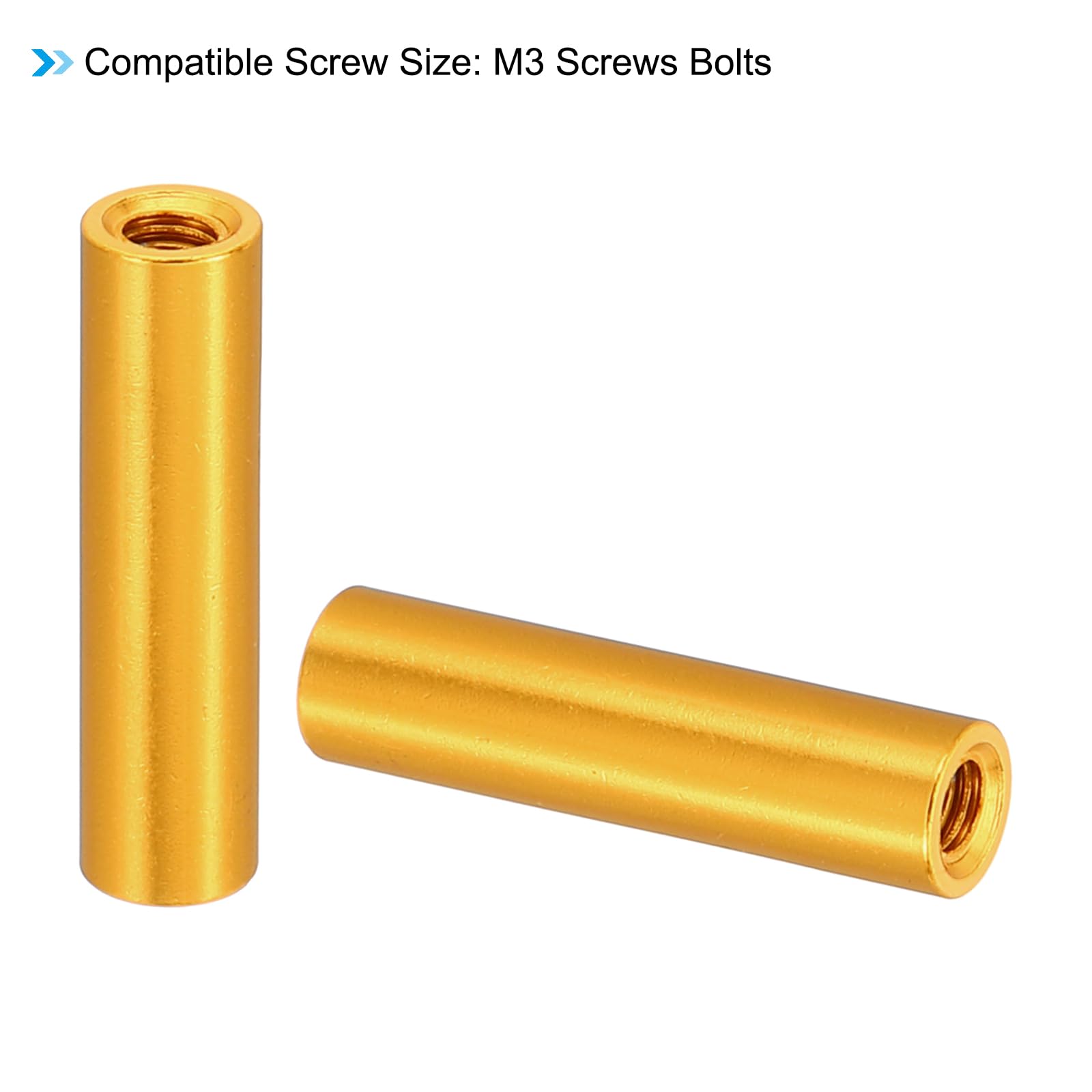 PATIKIL 12pcs M3 Metal Threaded Standoff Spacer Nuts, Round Aluminum Spacers Female Coupling Screws, 1/8" ID x 3/16" OD, Gold 3x5x22mm - Image 4