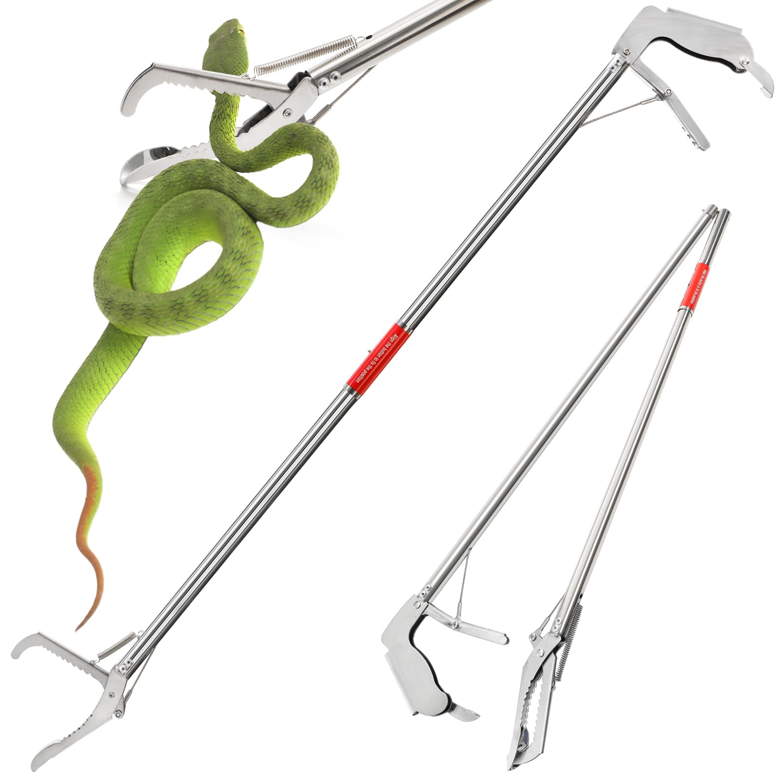 60'' Foldable Snake Grabber Tool Heavy Duty, Professional Snake Tongs with Lock, Long Snake Stick, Snake Catcher Grabber for Rattlesnake, Reptile