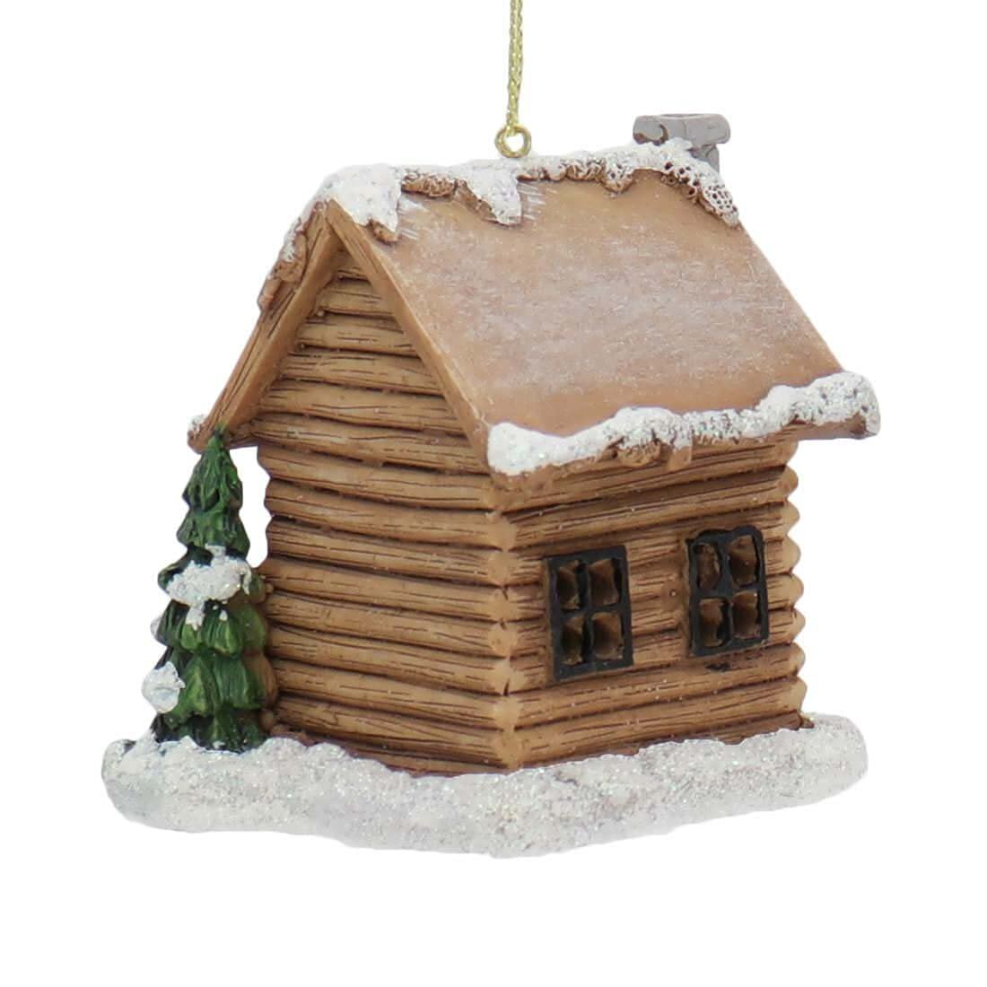 IMIKEYA LED Lighted Christmas Village Houses Resin Log Cabin Ornament