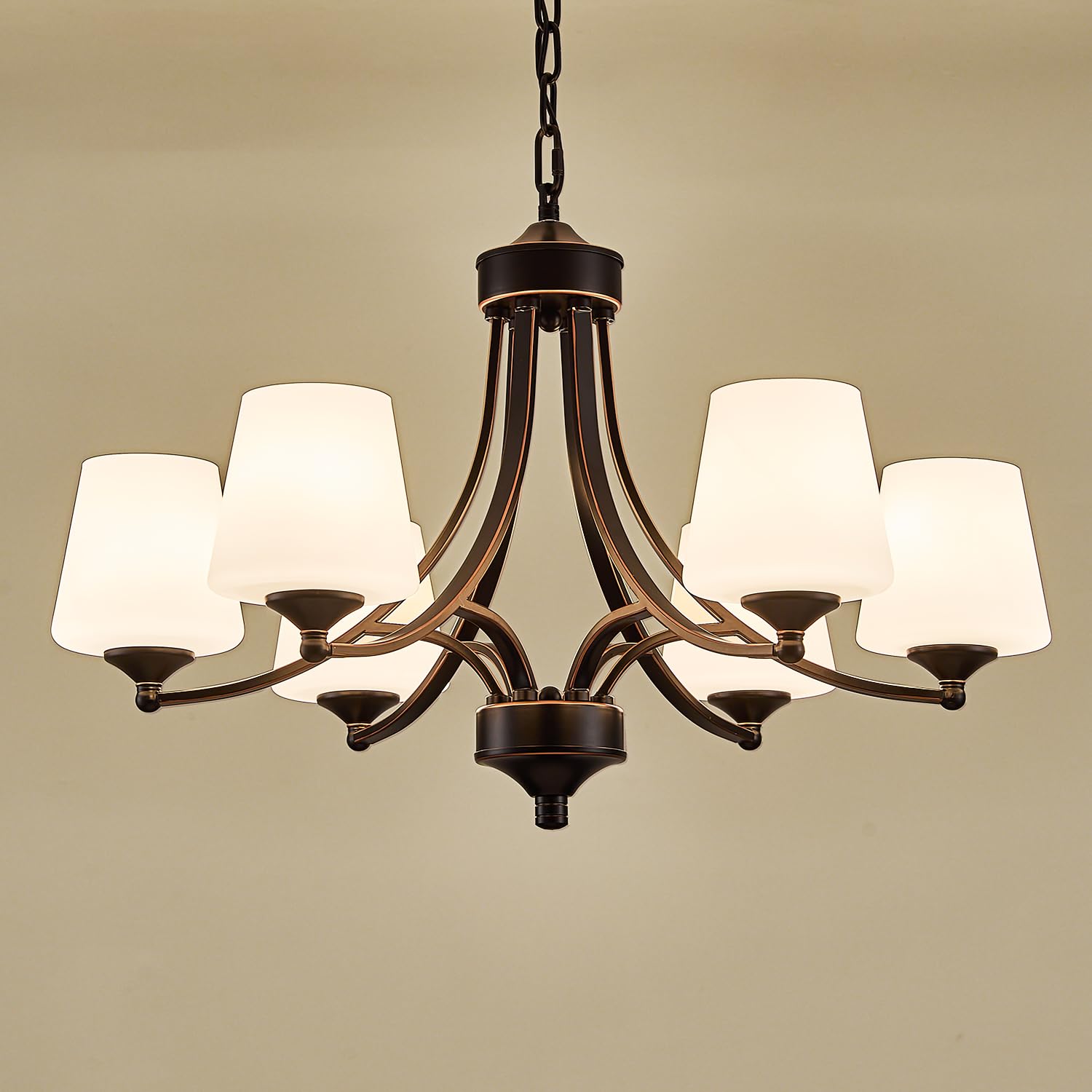 6-Light Farmhouse Chandeliers Black and Gold Dinner Room Light with Frosted Glass 47 2 Adjustable Pendant Ceilling Lighting