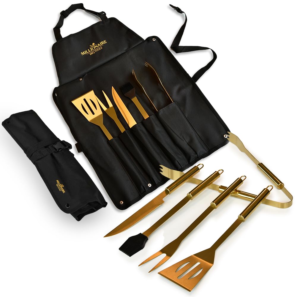 Mikamax – Millionaire BBQ Tools – Zestaw do grilla 5 szt. – Zestaw Narzędzi Do Grilla – Zestaw Akcesoriów Do Grilla Z Etui – Zestaw Naczyń Do Grilla – Akcesoria Do Grillowania BBQ – Zestaw Do Grillowania Dla Szefów Kuchni, Na Kemping, W Kuchni, Na Przyjęc