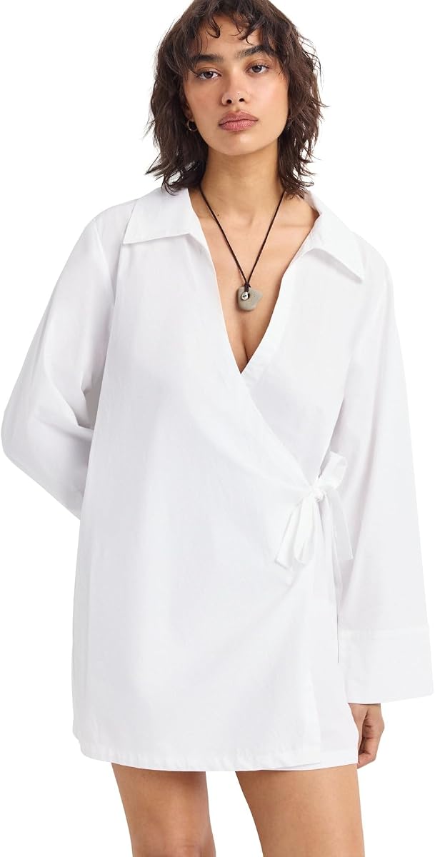 Vitamin A Women's Swimwear Cotton Poplin Elodi Wrap Dress Swimsuit Cover Up